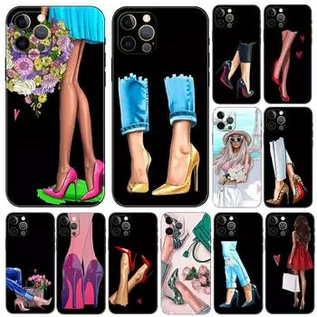 Женский чехол-накидка на высоком каблуке для iPhone 5 5s 2020se 6 6s 7 8 plus x 10 XR XS 11 12 13 mini pro MAX черная задняя крышка из ТПУ iphone 5 5S SE 2016