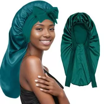 Женский чепчик для волос с ремешком, однотонная эластичная ткань, дышащая износостойкая женская атласная шапочка для сна, защитная шапочка для волос зелёный