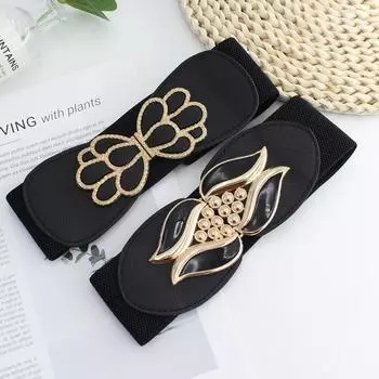 Женский черный эластичный широкий пояс с металлической пряжкой, ремень для женщин, эластичный ремень для платья, пальто, аксессуары для одежды 65 cm