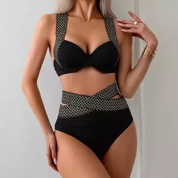Женский черный бикини сексуальный купальный костюм с высокой талией пляжный купальник женский летний купальник S