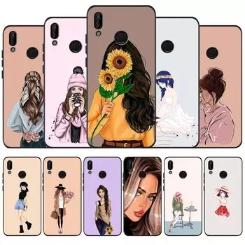 Женский черный чехол для телефона для huawei P40 P30 P20 P10 Pro P9 Lite nova 4E 6SE Psmart 2 2019 Y6 9 Prime Cover Shell Huawei P9 Lite