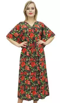 Женский черный длинный кафтан Bimba, хлопковая накидка с цветочным принтом и завязками на талии 10 лавандовый