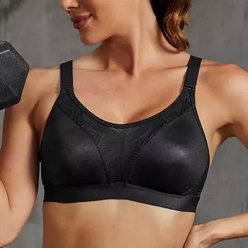 Женский черный дышащий кружевной спортивный бюстгальтер 34C чёрный