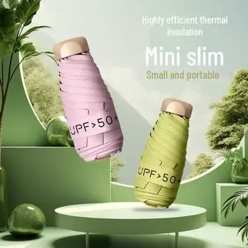 Женский черный карманный зонт с 5 секциями для защиты от солнца и дождя manual umbrella 8K темно-зеленого