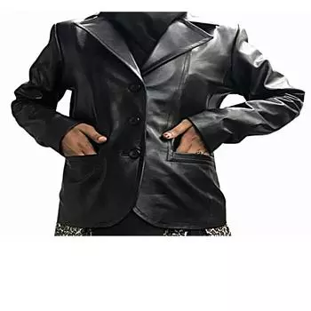 Женский черный кожаный пиджак, длинное пальто, женский пиджак, куртка знаменитости, черный кожаный пиджак, пиджак из натуральной кожи, подарок для нее XS чёрный