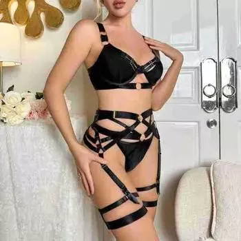 Женский черный сексуальный бюстгальтер с перекрестными бретелями комплект нижнего белья сексуальное платье S