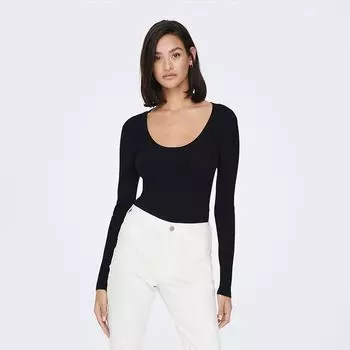 Женский черный топ с длинными рукавами и круглым вырезом JDY XS чёрный