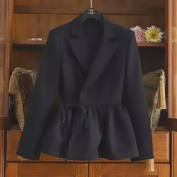 Женский черный тренчкот средней длины, осень 2024 г., корейский стиль, воротник-стойка, модный повседневный, приталенный. 4XL 160-180