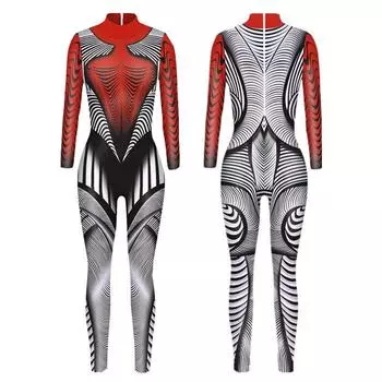 Женский цифровой комбинезон косплей костюм леопардовый рукав боди вечерний XL