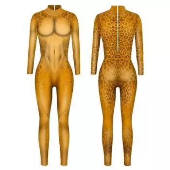 Женский цифровой комбинезон косплей костюм леопардовый рукав боди вечерний XL