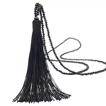 Женский цветной бархатный кулон ручной работы с кисточкой и кристаллами, длинное ожерелье чёрный