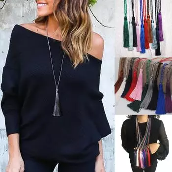 Женский цветной бархатный кулон ручной работы с кисточкой и кристаллами, длинное ожерелье чёрный