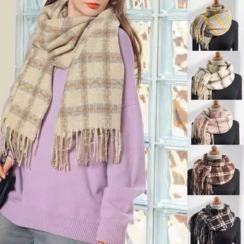Женский цветной клетчатый шарф и зимняя мода, кашемировый шарф, утепленный теплый шарф One Size серый