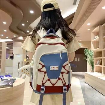 Женский цветной контрастный рюкзак, школьный рюкзак для младших школьников, рюкзак большой емкости красный