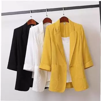 Женский цветной модный хлопковый льняной пиджак в пальто большого размера вскользь L чёрный