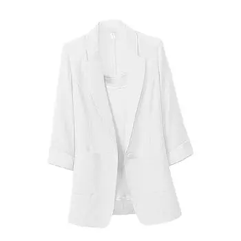 Женский цветной модный хлопковый льняной пиджак в пальто большого размера вскользь XL белый