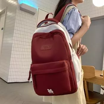 Женский цветной рюкзак, студенческий школьный рюкзак, контрастный цвет, рюкзак большой емкости красный