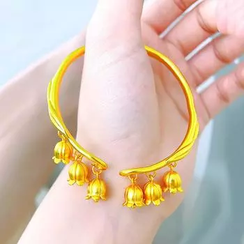 Женский цветочный браслет Linglan с регулируемым отверстием, песочное золото S999, уникальный дизайн, высокое качество, демонстрация белого темперамента Adjustable size