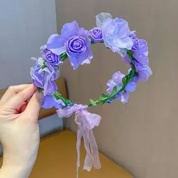 Женский цветочный ободок для волос на шнуровке Регулируемый противоскользящий стиль принцессы Фея для девочек Цветочный венок Опора Свадебный ободок на голову Цветочная корона Аксессуары для волос синий