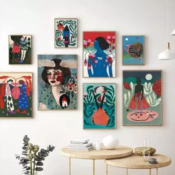 Женский цветок холст плакат скандинавские растения девушка стены книги по искусству принт живопись украшение гостиной 21cm30cm NoFrame