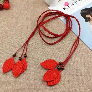 Женский декоративный тонкий ремень, весенне-летний женский плетеный шнурок, ремень с пайетками в виде листьев, поясная цепочка, пять цветов красный