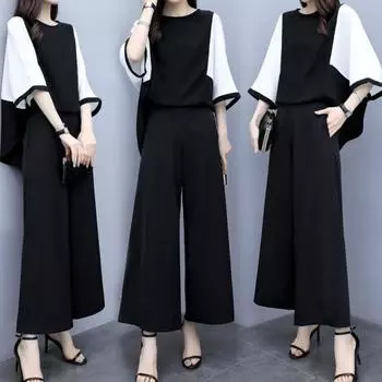 Женский деловой костюм больших размеров, повседневный свободный комплект, короткий рукав + брюки, комплект из 2 предметов 4XL