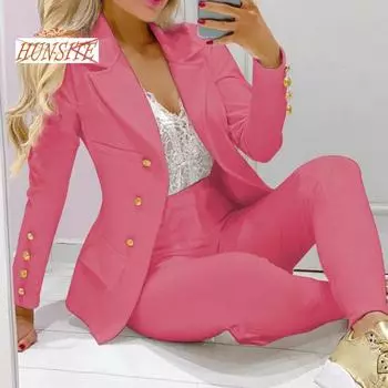 Женский деловой костюм из 2 шт./компл., однобортный однобортный брючный костюм с отложным воротником и высокой талией для работы XXL белый