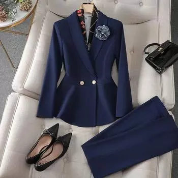 Женский деловой костюм на весну и осень, простой костюм в стиле темперамент, куртка + брюки в стиле вестерн, комплект из двух предметов 5XL белый