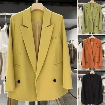 Женский деловой костюм, пальто с лацканами, длинными рукавами, карманами и пуговицами, планка, офисный костюм, куртка, однотонная рабочая офисная верхняя одежда XXL светло-зеленый