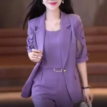 Женский деловой костюм, жилет без рукавов с v-образным вырезом, куртка-скелет с короткими рукавами и лацканами, длинные брюки, деловой костюм XXL чёрный