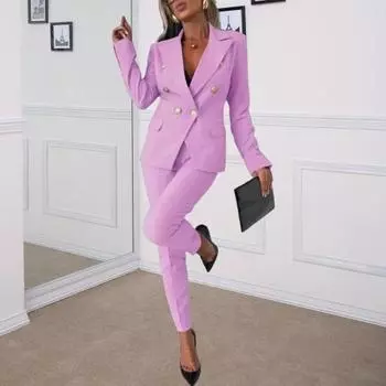 Женский деловой пиджак, брючный костюм, нарядные пиджаки, брюки с высокой талией, комплект из двух частей, официальный наряд для работы в офисе S серый