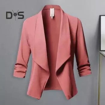 Женский деловой пиджак с открытой строчкой, кардиган с рукавами три четверти, прямой лацкан, сплошной цвет, формальный стиль OL, свободное женское деловое пальто 2XL розовый
