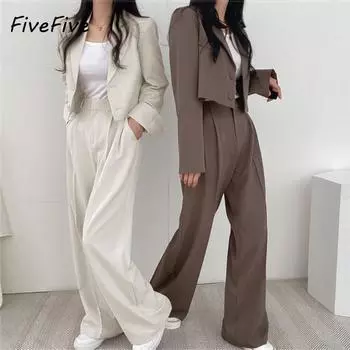 Женский деловой рабочий пиджак, комплект с длинными рукавами, укороченные пиджаки, брюки-карандаш, костюм для офиса, женский комплект из двух предметов, спортивные костюмы, повседневная одежда XXL чёрный