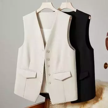 Женский деловой жилет с v-образным вырезом, однотонный однобортный кардиган без рукавов в деловом стиле, костюм, пальто, жилет S чёрный