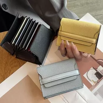 Женский держатель карт из натуральной кожи — большая вместимость, несколько отделений для карт, однотонный, стильный и компактный кошелек