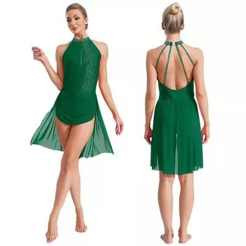 Женский Девочки Блестящий Лирический Танцевальный Костюм Прозрачный Сетчатый Балетный Трико Без Рукавов Костюм Для Фигурного Катания S красный