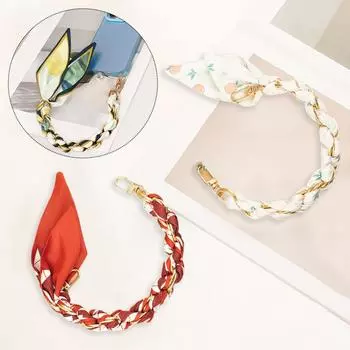 Женский Девочки Ручной Работы Креативный Ремешок Для Мобильного Телефона Шикарный Шелковый Шарф Фиксированный Ремешок На Запястье Портативный Подарочный Аксессуар