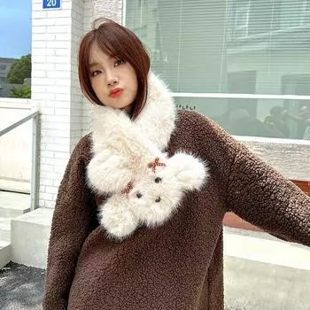 Женский Девочки Зимний Теплый Мягкий Утолщенный Уличный Ветрозащитный Милый Шейный Платок Искусственный Мех Однотонный бежевый