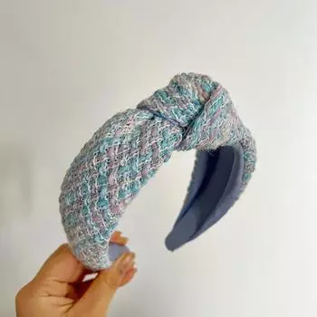 Женский Девушки Синий Шерстяной Клетчатый Узел Повязка на Голову Ободок Взрослые Аксессуары для Волос Ювелирные Изделия для Волос