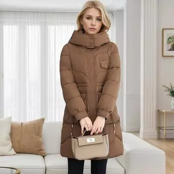 Женский дизайн одежды с хлопковой подкладкой, длинный фасон выше колена, утолщенная одежда большого размера с хлопковой подкладкой, однотонная M чёрный