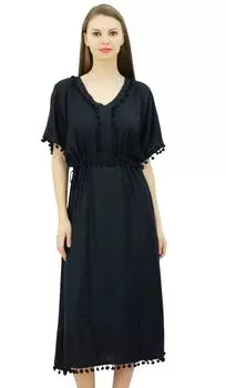 Женский дизайнерский кафтан Bimba с помпоном и длинным рукавом-кимоно, длинное макси-прикрытие 10 чёрный