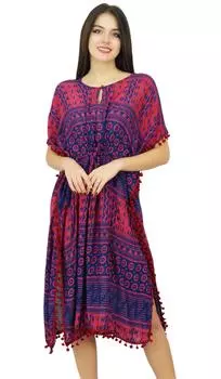 Женский дизайнерский кафтан Bimba с принтом и пляжным помпоном, закрывающий шикарный кафтан 16 темно-синий