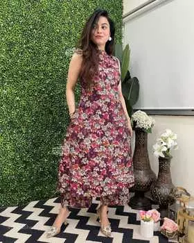 Женский дизайнерский комплект брюк Курта Индийский Болливуд Топ Туника Муслиновый Цифровая Печать Курта Платье M малиновый