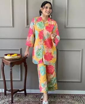 Женский дизайнерский комплект брюк-курта в стиле индийского Болливуда, праздничная одежда, топ, туника, платье-курти M жёлтый