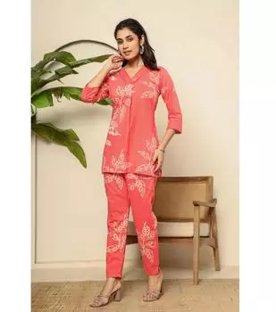 Женский дизайнерский комплект из хлопка Курта, штаны, вельвет, Болливуд, топ, туника, Курти, вечернее платье M розовый