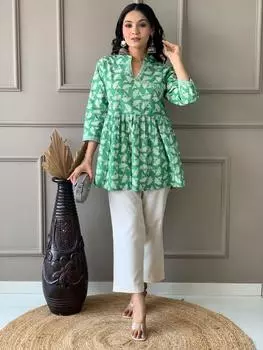 Женский дизайнерский топ, туника, курта, брюки, комплект, индийский дизайнер Болливуда, курти, шнур, комплект, платье M зелёный