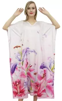 Женский длинный атласный кафтан с цветочным принтом Bimba Caftan Caftan Maxi Coverup-10 10 светло-розовый
