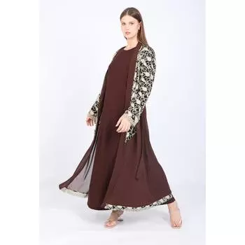 Женский длинный двойной костюм большого размера с вышивкой коричневый
