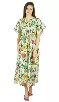 Женский длинный хлопковый макси-кафтан Bimba, кафтан на шнуровке, ночная одежда, накидка 10 бежевый