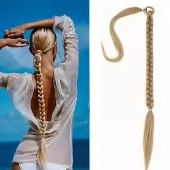 Женский длинный хвост с резинкой для волос, натуральный пушистый высокотемпературный провод, прямой плетеный хвост, синтетический хвостик коричневый